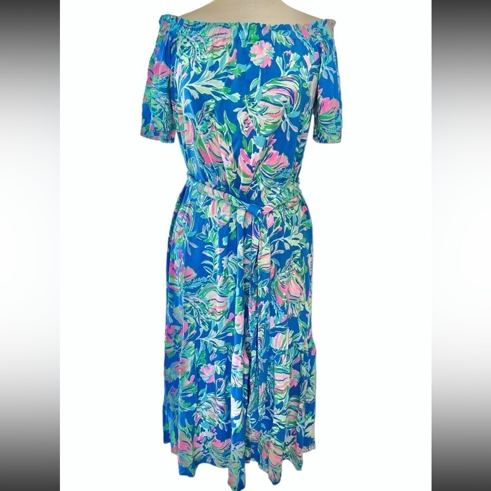 LILLY PULITZER Small Merle Midi dress Blue Flare Fancy Fins - Picture 2 of 15